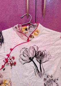 Elegant Floral Print dress with Chinese collar, Si