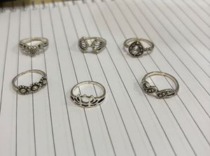Boho Silver Tone Ring Set of 6 rings