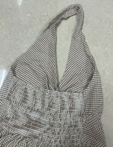 Deep neck Striped Halter Peplum To