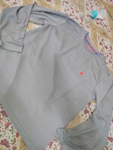 Grey Long Sleeve Top with Red Accent