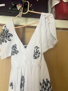 Boho White Maxi Dress with Black Print