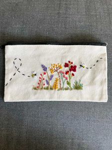 Hand-Embroidered  Flower Pouch with Canvas co