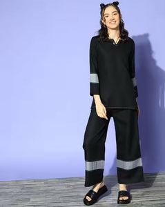 Black Co-Ord Set With Grey Stripe Detaili
