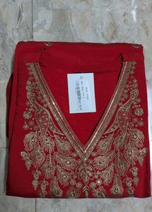 New Elegant Red Embroidered Kurta Set
