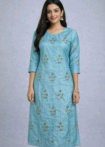 Elegant Blue Embroidered chanderi silk Kurta