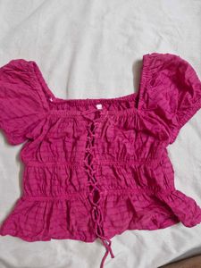Chic Pink Lace-Up Crop Top