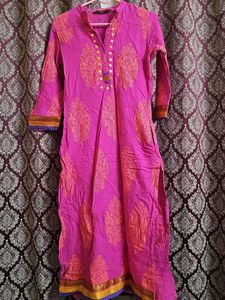 Vibrant Pink Kurta with Orange Print