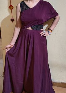 Women Fit And Flare Purple Black Dress