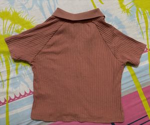 Ribbed Polo Neck Crop Top