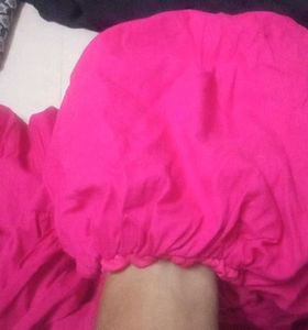 Vibrant Pink Puff Sleeve Tiered Dress