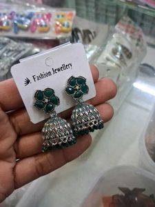 Elegant Green Jhumka Earrings