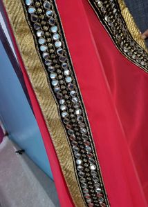 Red And Gold Toned Sequence Embroidered Saree