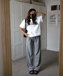Cute Gingham Wide Leg Pants
