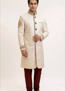 Men's Sherwani Jacket - Cream Brocade