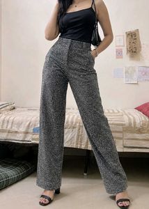 Greyish black white dots High waist Trousers Pant