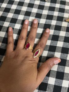 Red Stone Cocktail Rings - Set of 2