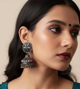 Silver Tone oxidised Jhumka Earrings