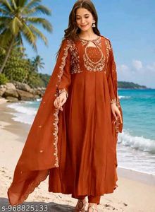 Orange Embroidered Kurta Set