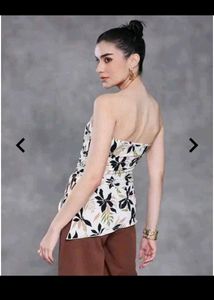 Boho Floral Print Strapless Top