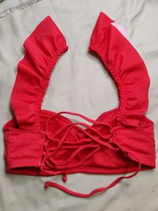 Red Ruffle Bikini Top