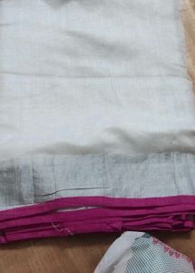 chanderi cotton White Saree with Pink  zari Border