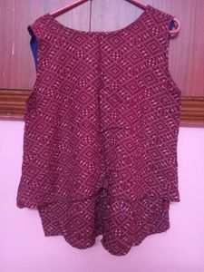 Maroon Printed Sleeveless Blouse