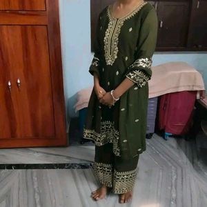 Orange Embroidered Kurta Set with dupatta