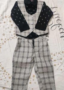 black shirt+ koti+pant 3 piece set