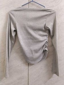 Grey Ruched Long Sleeve Top