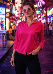 Vibrant Pink V-Neck 3/4 Sleeve Top