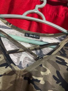 Camo V-Neck Crossover Long Sleeve Top
