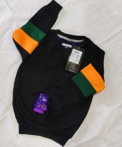 Rikidoos Black Sweatshirt with Striped Sleeves
