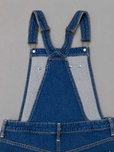 Distressed Denim Short Overalls