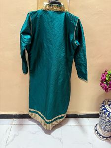 Elegant Teal &amp; Gold Embroidered Kurta Set