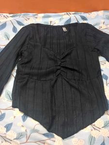 Chic Black Ruched Square Neck Top