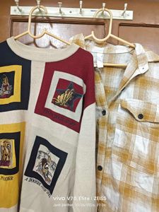 Vintage Dog Print Sweater & Plaid Shirt