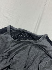Chic Grey &amp; Black Tunic with Lace Detail