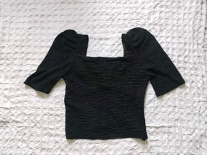 Korean Chic Textured Square Neck Top