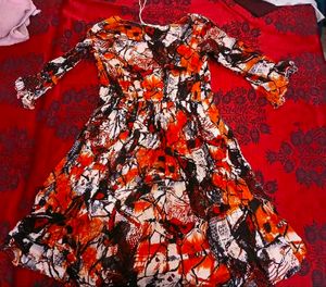 Maroon Floral Print/ Bohemian Print Flare dres