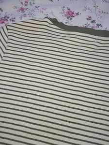 Olive Green &amp; White Striped Crop Top | Size S