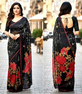 Modern Black Floral Embroidered Saree