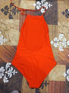 Vibrant Orange Backless One-Piece Swimsuit