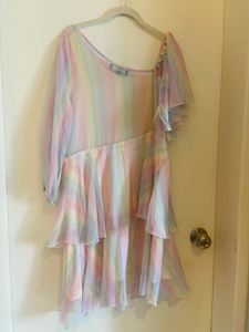 Pastel Rainbow One Shoulder Dress