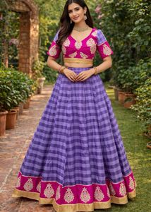 Elegant Purple Checked Lehenga Choli