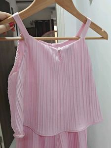 Pink Pleated Jumpsuit with Matching Bag