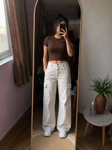 off white color cargo denim