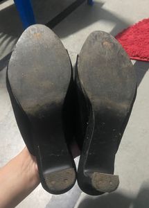 Black Peep-Toe Mules