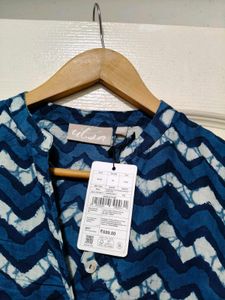 Branded Indigo Chevron Print Cotton Kurta