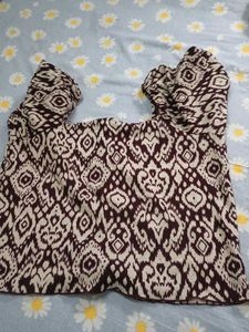 Boho Print Square Neck Puff Sleeve Top