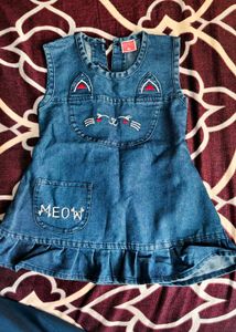 Cute Cat Denim Dress for Girls